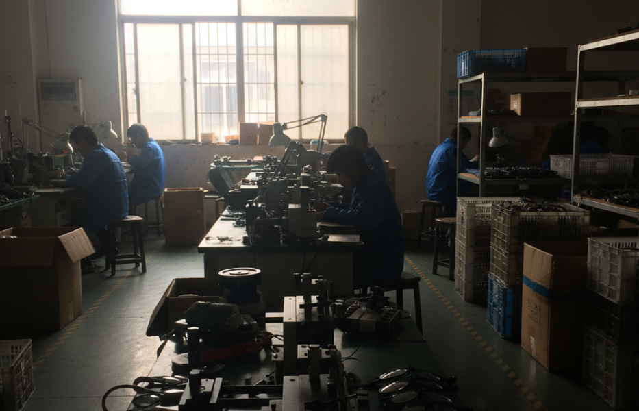 A quality control inspector using a specialized machine to test the UV protection of a lens in Jiangsu